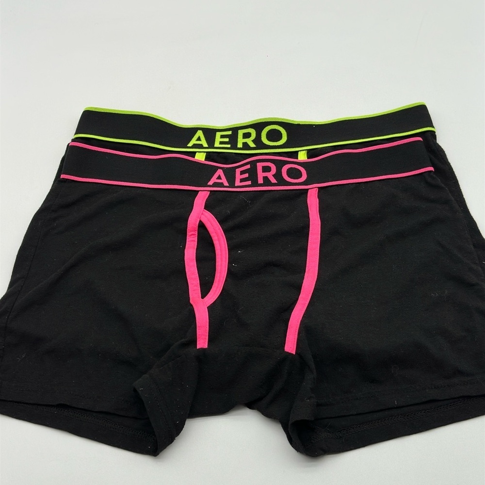 Aeropostale Boxer Brief Size Medium 2 Count Fly-Front Cotton Stretch Pink &Green